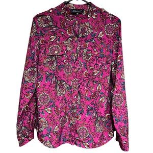 Jones New York Paisley Button Down Blouse Long Sleeve Size Large